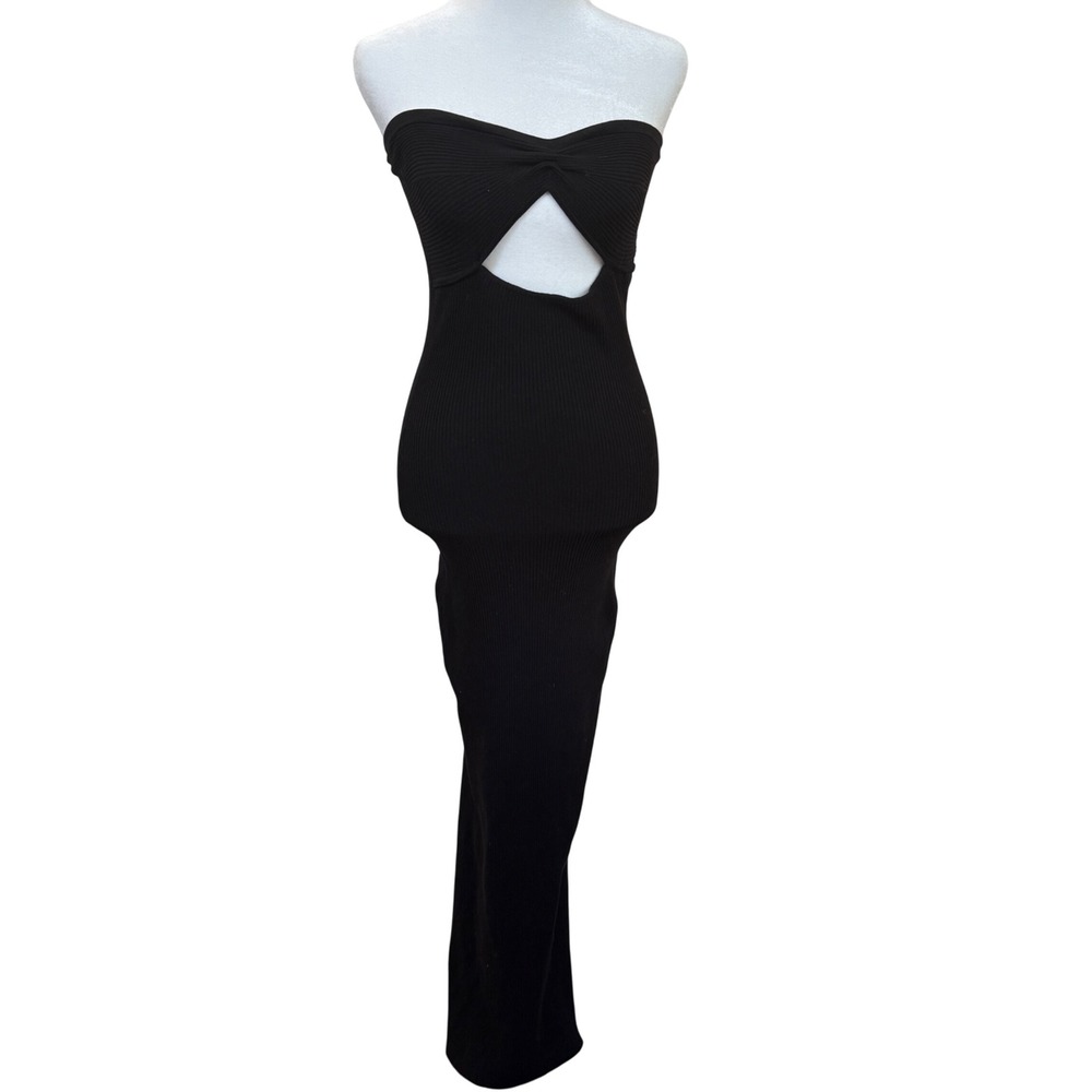 Bershka Black Strapless Cutout Bodycon Maxi Dress‎ Size M Ribbed Knit Tube Sexy